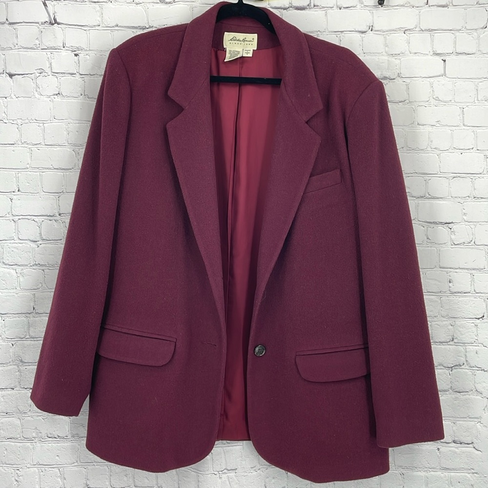 Eddie Bauer 100% Wool Double Breasted Blazer Jacket Thick Warm Winter Outdoors